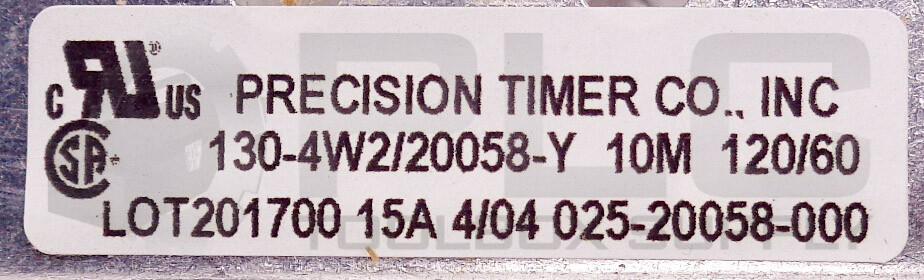 NEW YORK PRECISION 130-4W2/20058-Y TIMER 115VAC 025 20058 000