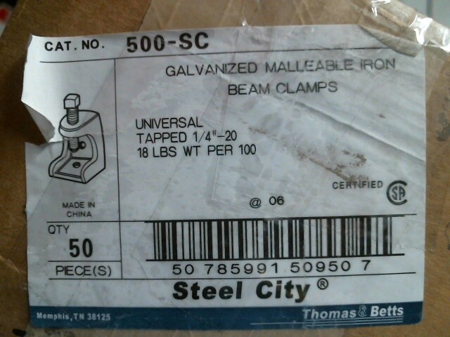Thomas & Betts 500-SC, Galvanized Malleable Iron Beam Clamps, Box of 50, FS