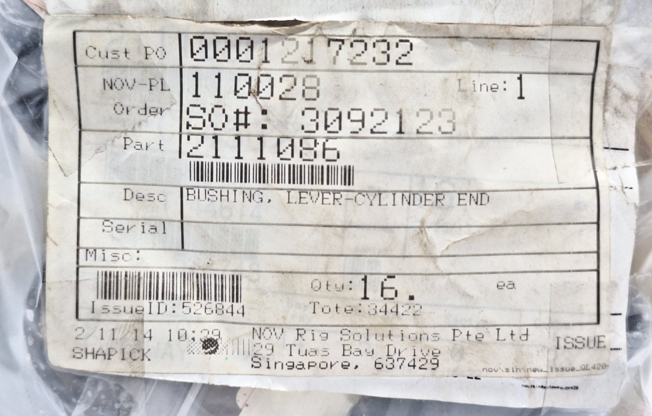 NOV 2111086 BUSHING, LEVER-CYLINDER END LOT OF 15 PCS NEW FAST SHIPPING