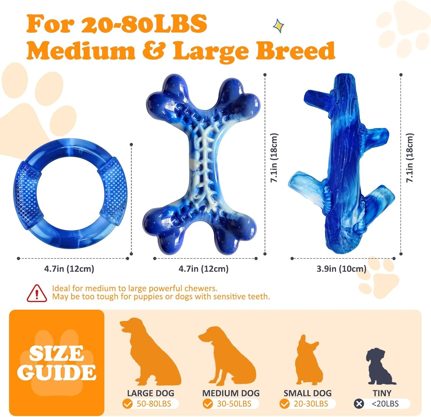 3 Pack Dog Toys for Aggressive Chewers, Bacon Flavor Puppy, Chew Toys Teething