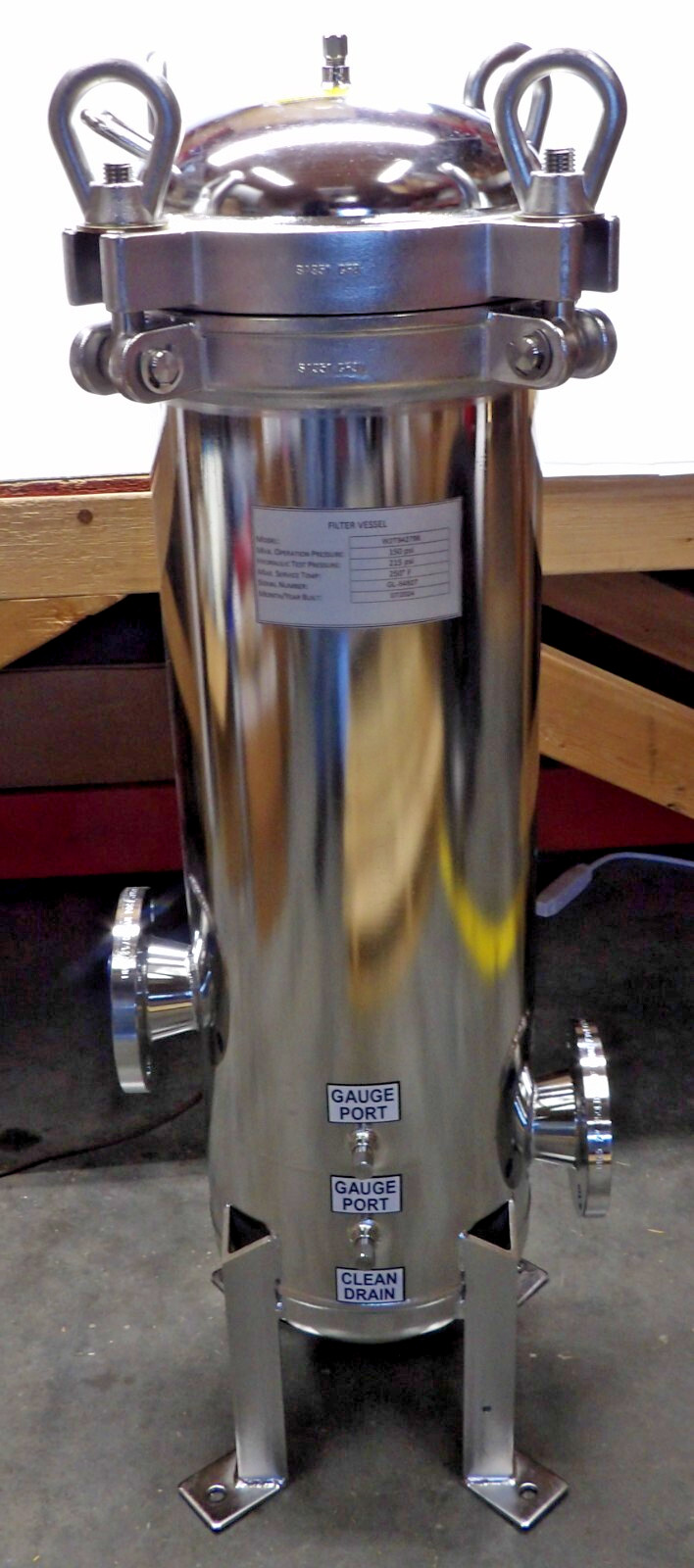 7 Round x 20″ Cartridge Filter Vessel Housing 304 SS 2″ Flange 150 PSI W2T942796