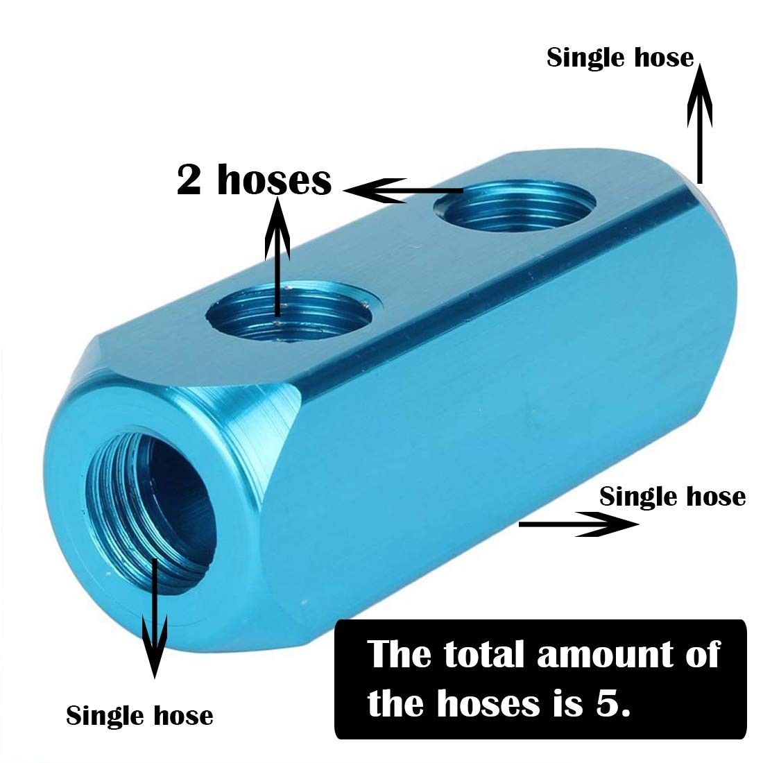 3 Pack 1/4 inch 2 Way 5 Port Aluminum Air Hose Inline Manifold Block Splitter