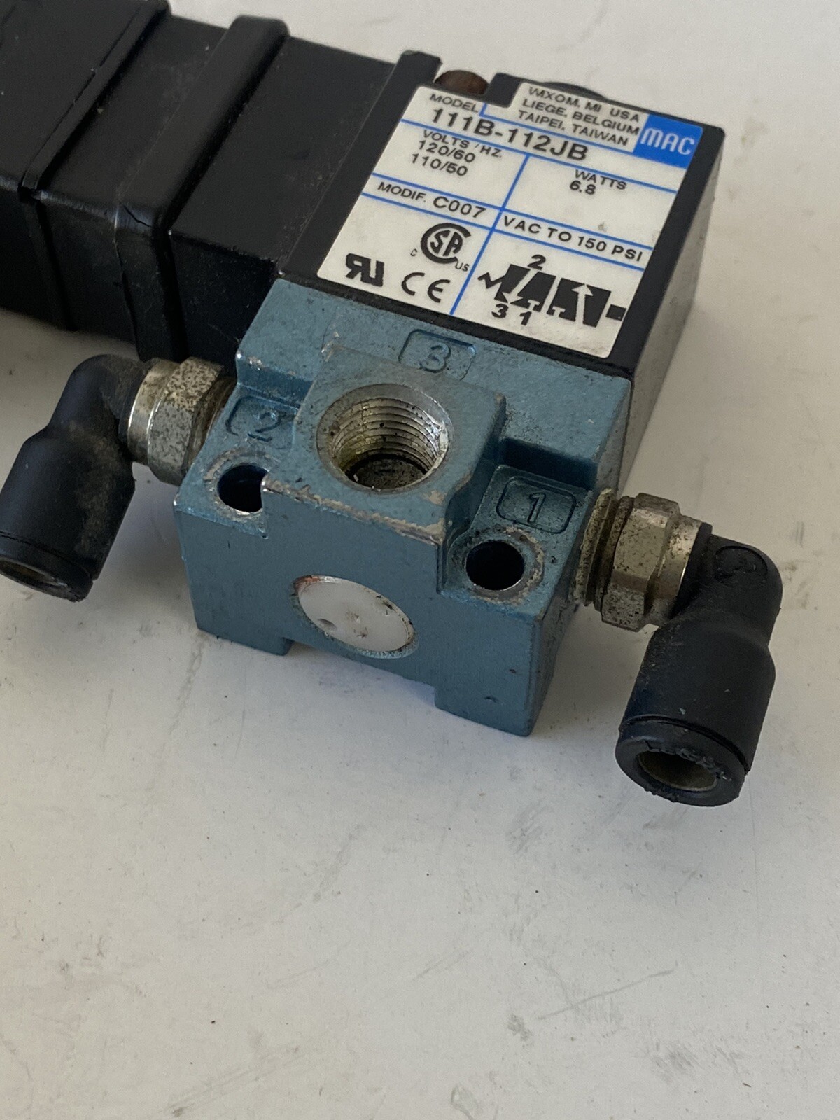 MAC 111B-112JB SOLENOID VALVE 120 Volts 6.8 Watts 150 Psi