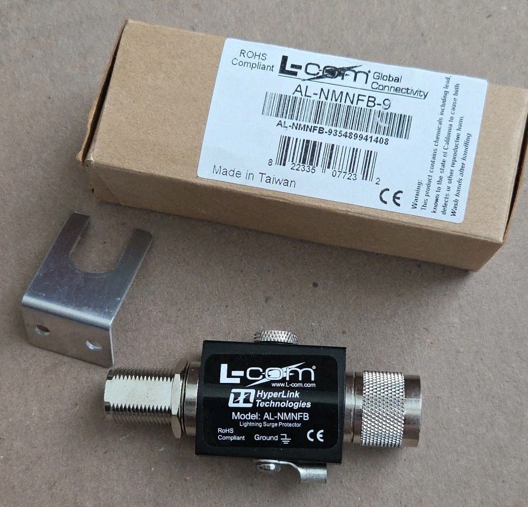 L-Com AL-NMNFB-9 N-Male to N-Female Bulkhead 0-3 GHz 90 V Lightning Protector