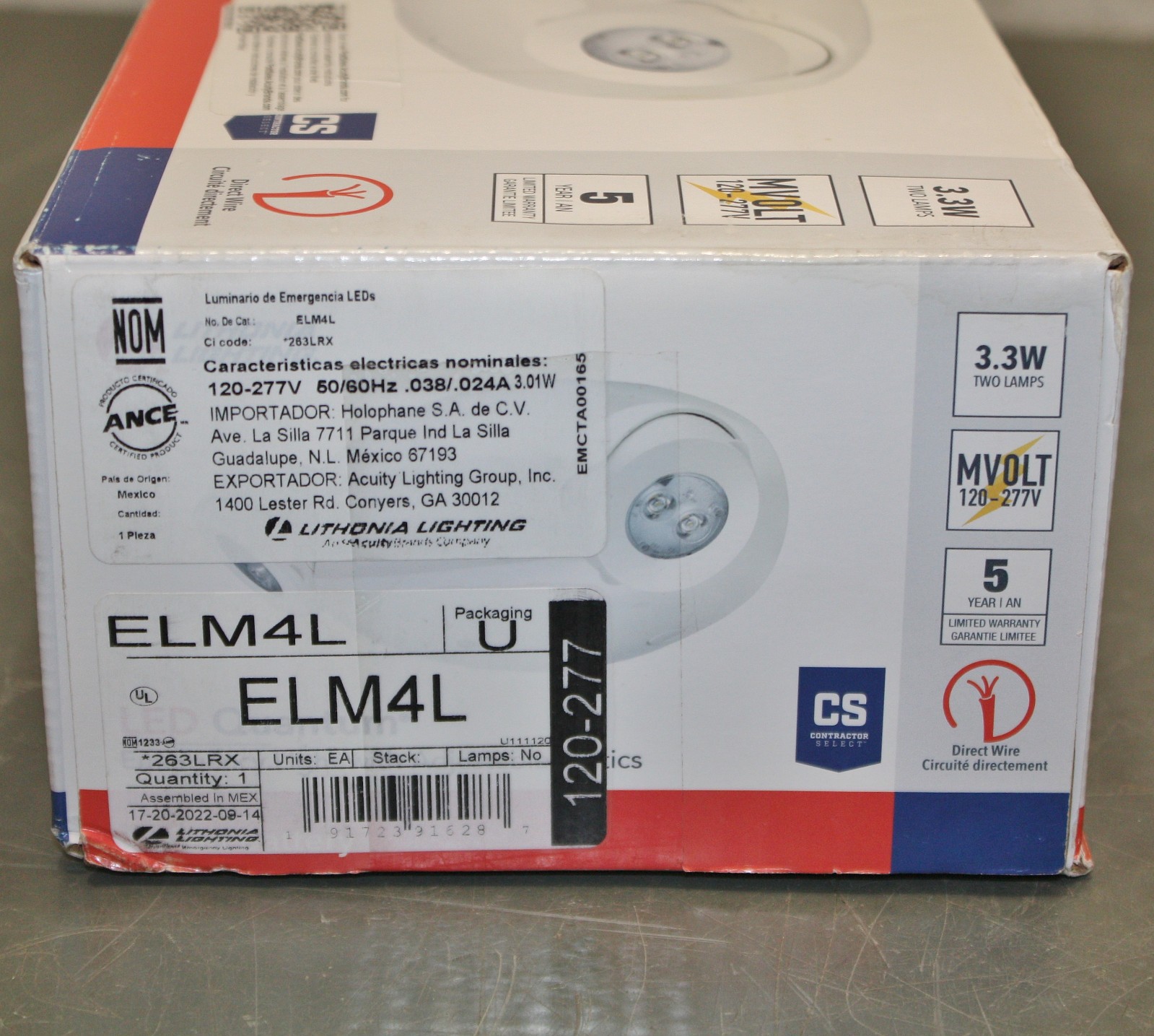 Lithonia Lighting LED Quantum Emergency Light ELM4L, 120-277V AC, NiCd Battery