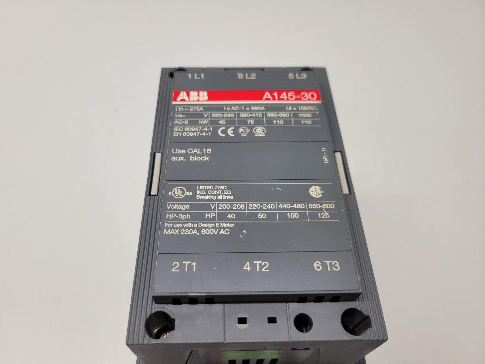 GOOD USED! ABB 220/240V COIL 250A CONTACTOR A145-30