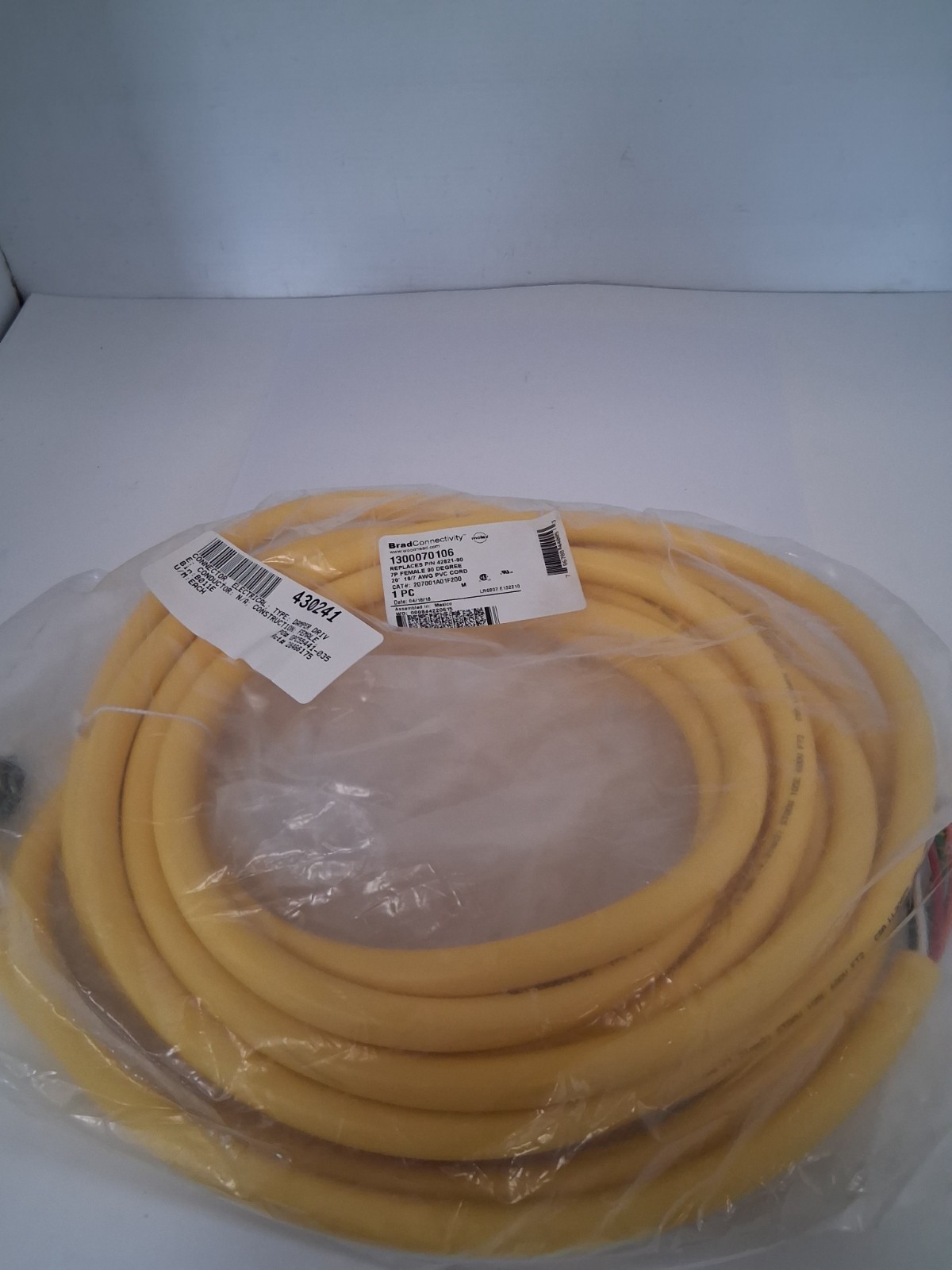 WOODHEAD BRAD CONNECTIVITY 1300070106 CORDSET 7P FEMALE 90° 20′ AWG PVC CORD NIB