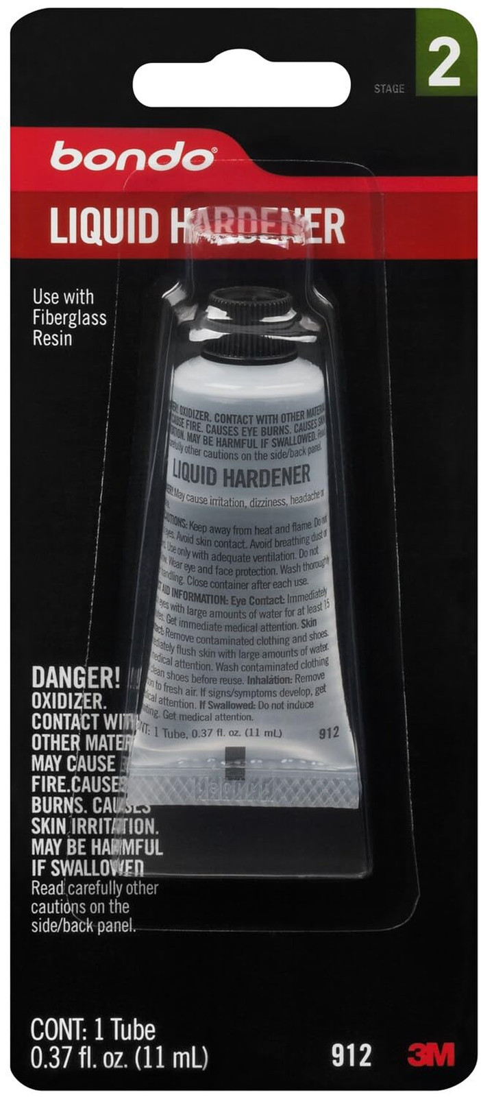 Bondo Liquid Hardener 1 Tube 0.37 Fl Oz., Use with Fiberglass Resin for Auto