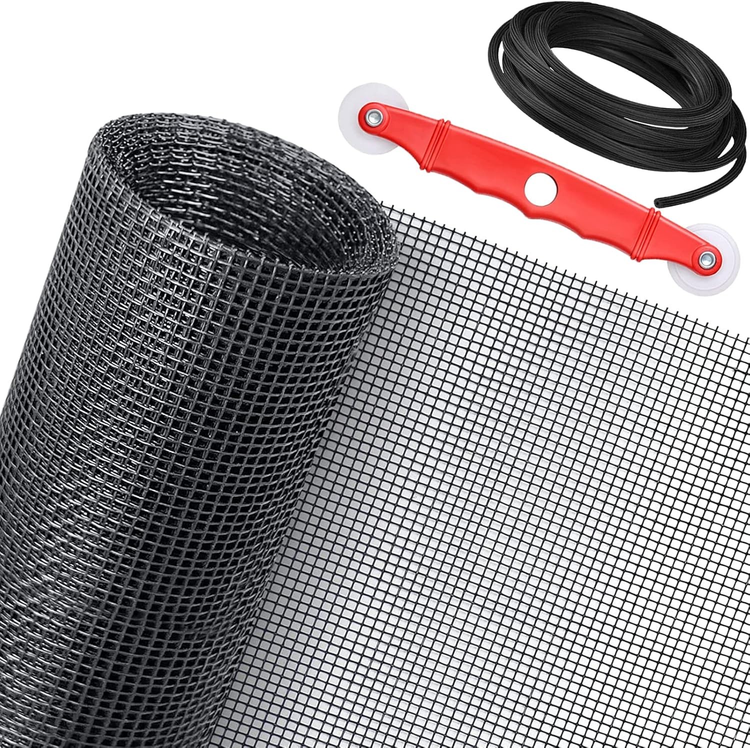 Window Screen Replacement Kit 48” x 99” Fiberglass Screen Mesh W/ Rolling Tool