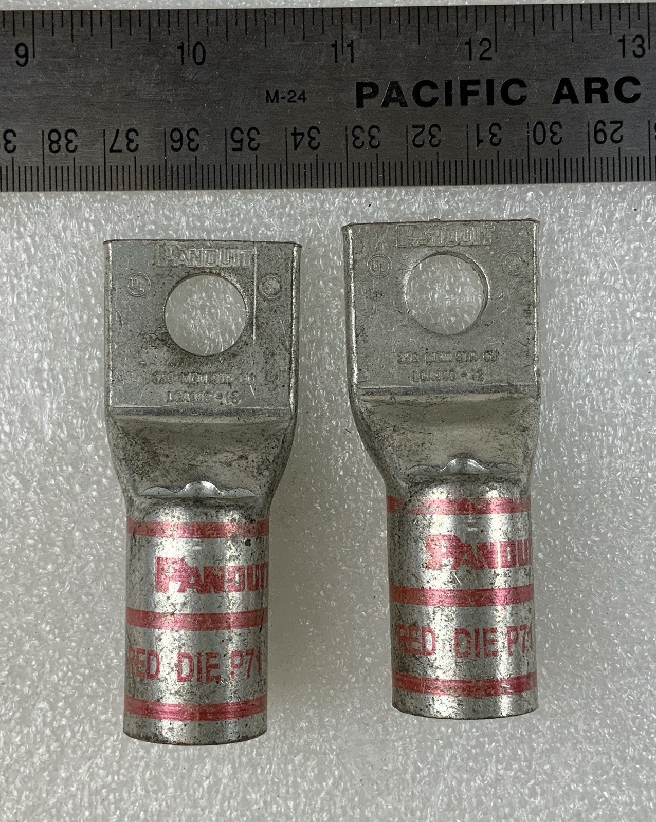 (LOT OF 2) Panduit LCA350-12-X Comp. Lug, 350, Tin Plt Copper, Strt, 1/2″ STUD