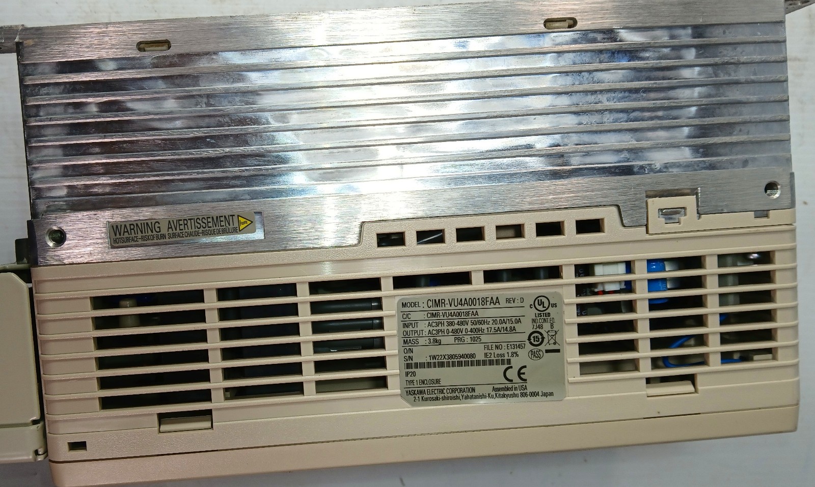 1 USED YASKAWA CIMR-VU4A0018FAA/ V1000 REV D FREQUECY DRIVE ***MAKE OFFER***