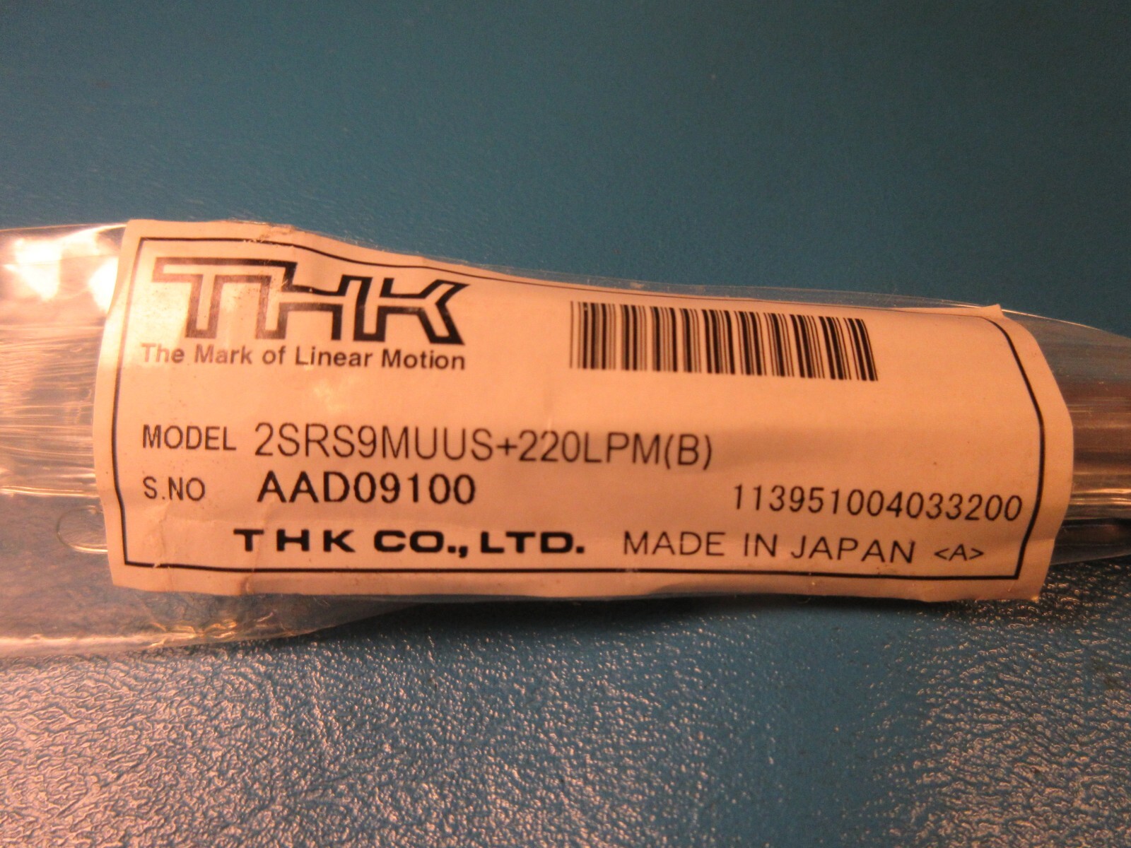 THK 2RSRS 9MUUS+220 LPM, two SRS9MS Linear Guide Blocks on a 220mm Rail