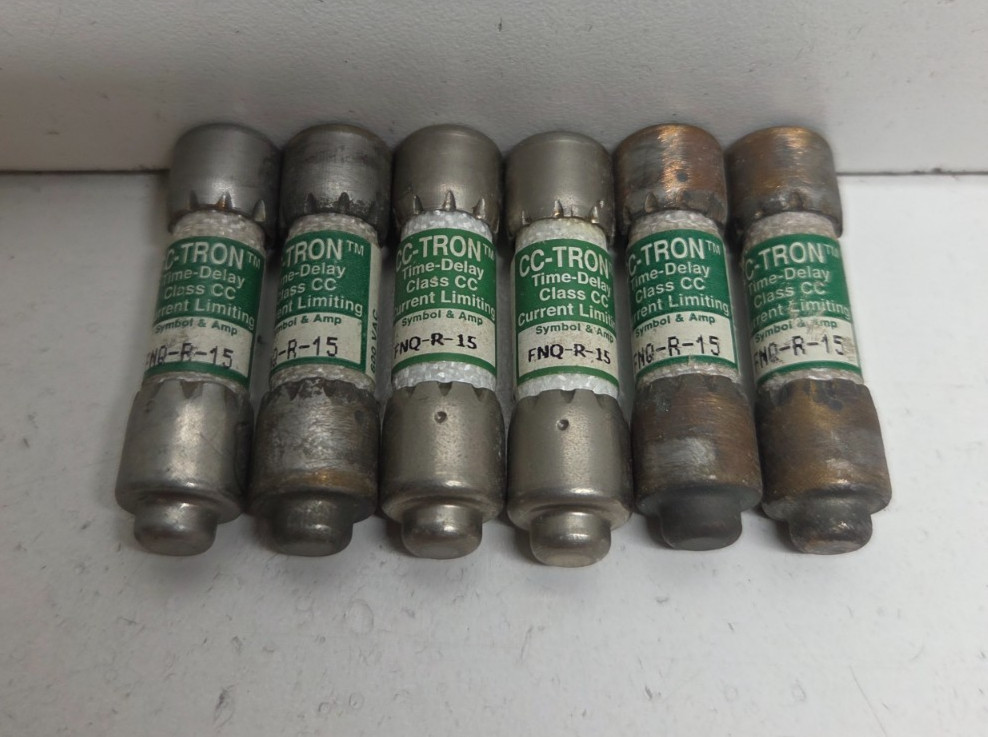 LOT OF 6 GUARANTEED! BUSSMANN 15A 600V CC CLASS FUSES FNQ-R-15