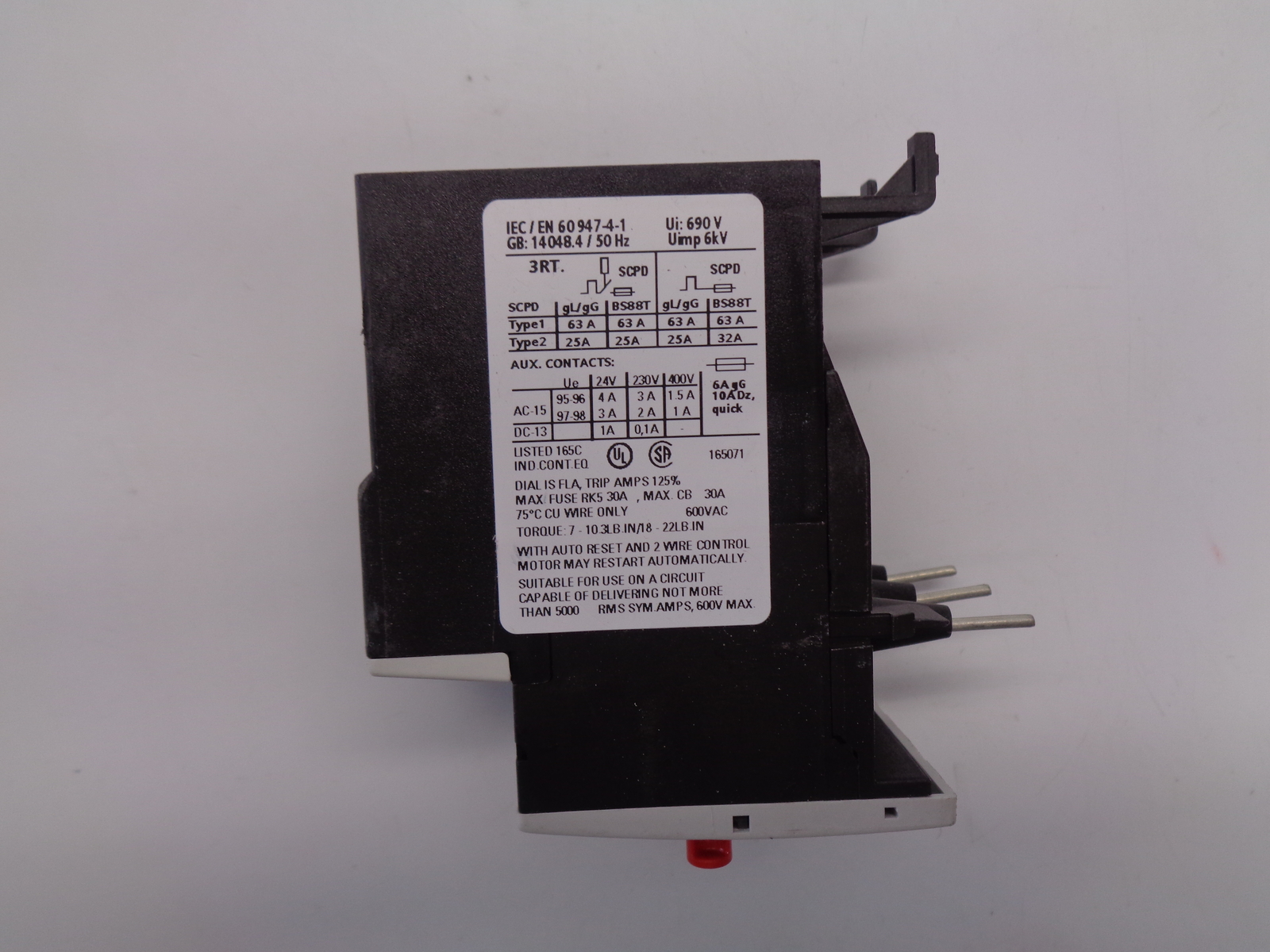 SIEMENS 3RU1126-1HB0 RELAY 5.5-8.0AMP NSNP