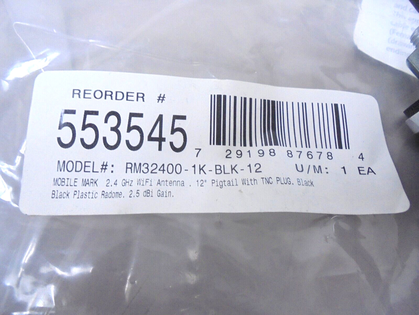MobileMark RM32400-1K-BLK-12 Surface Mount 2.4GHz Mobile WiFi Antenna w/ Pigtail