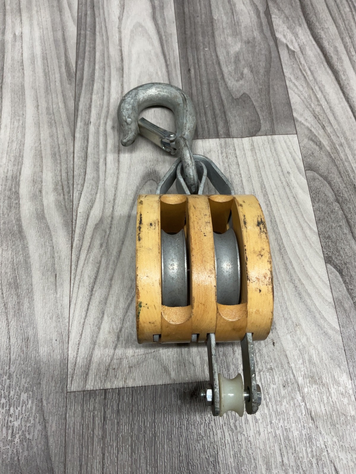 Campbell 3002 A F 4” Double Wood Shell Block / Loose Hook 1/2” Rope #4010X118SI