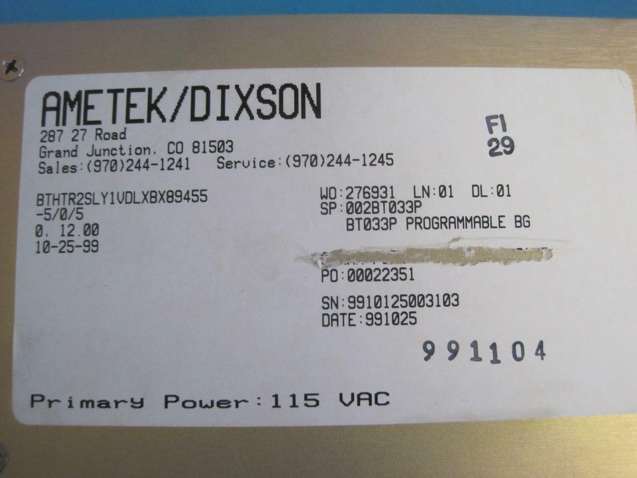 AMETEK DIXSON DISPLAY 0-12 GPM x 1000 MODULE BT033P RAW WATER HEADER FLOW