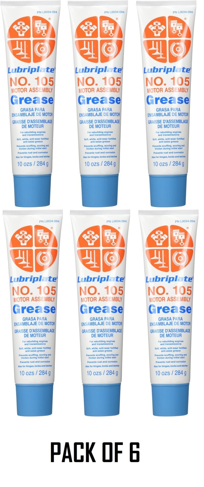 6x Lubriplate L0034-094 No. 105 Motor Assembly Grease, 10 oz Free Shipping