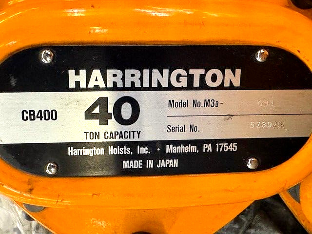 HARRINGTON CB400 40 TON HAND CHAIN HOIST 12′ LIFT