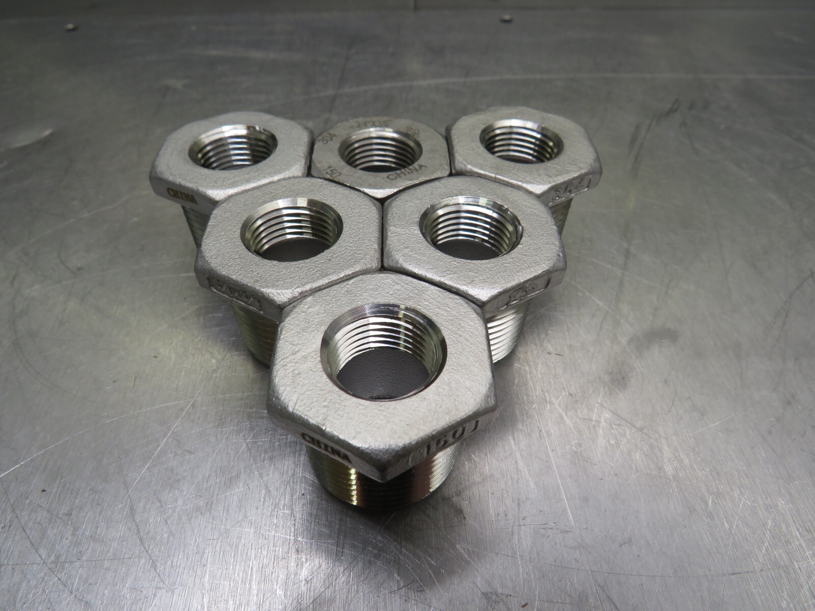 Smith Cooper 3/4″ x 3/8″ Hex Bushing 150 Cast 304 Stainless Steel Lot of 6!