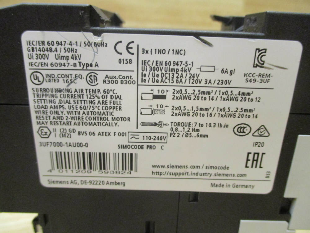 Siemens 3UF7000-1AU00-0 Motor Control W/O Bottom Terminals