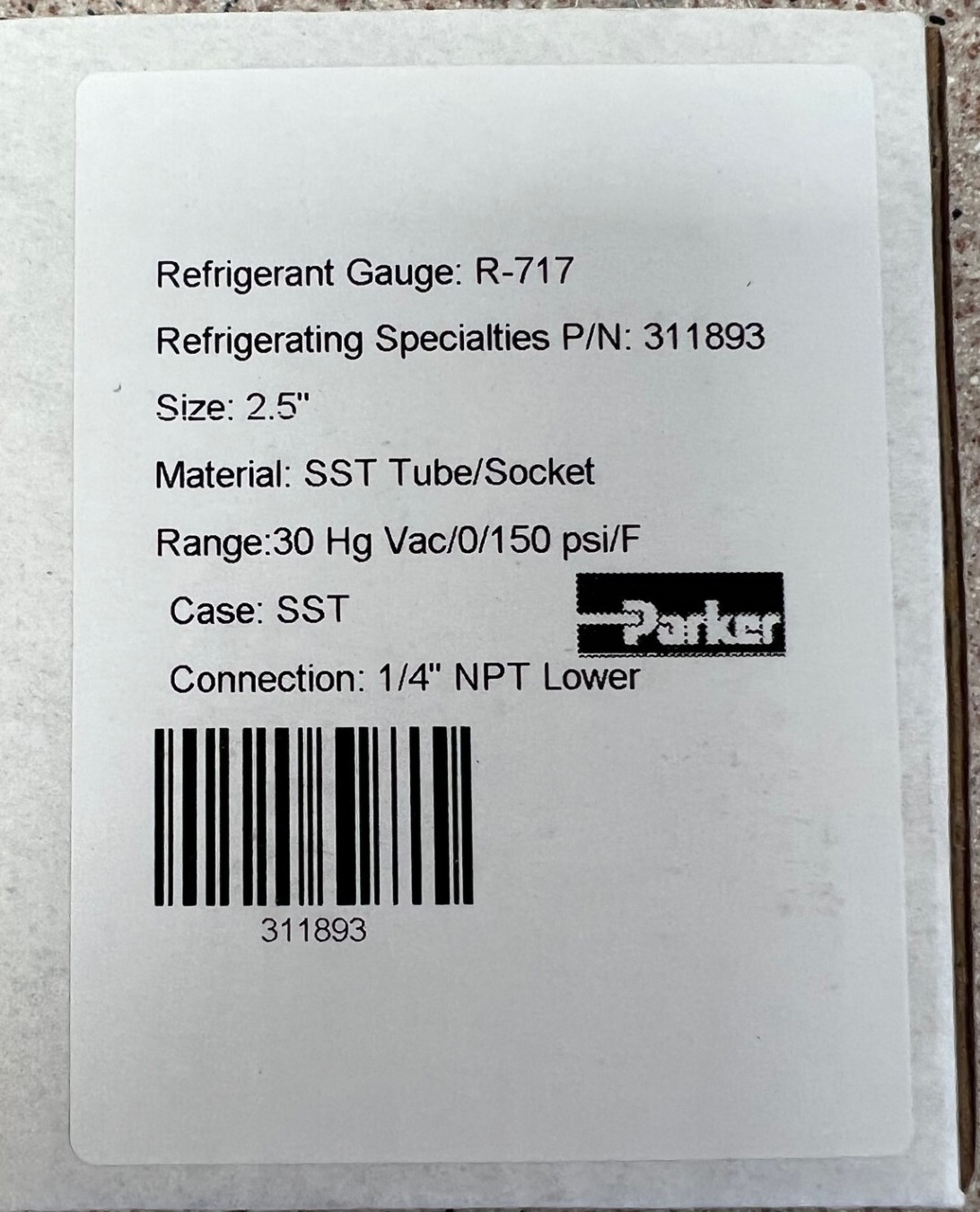 PARKER 311893 REFIGERANT GAUGE, 1/4″ NPT, 2.5″ DIAMETER, 30-150 PSI, NEW!!
