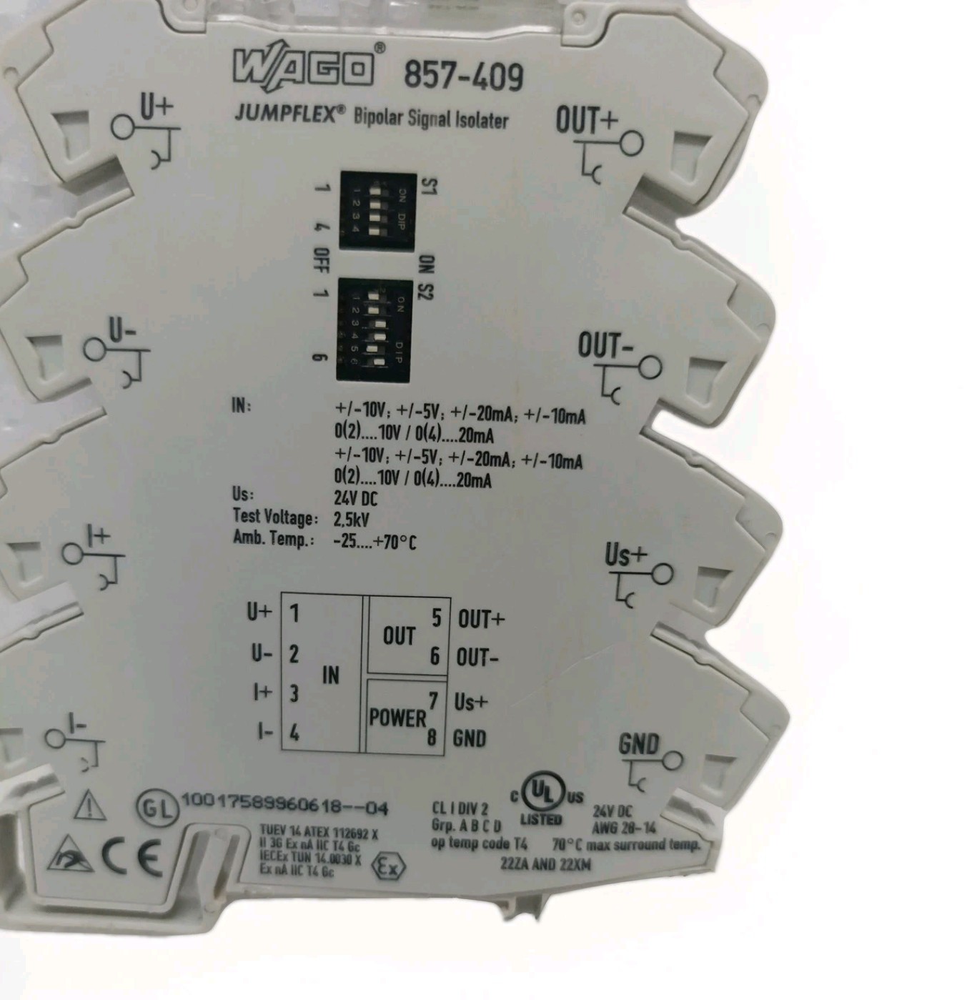 Wago 857-409 Jumplflex Bipolar Signal Isolator 24 VDC New Without Box
