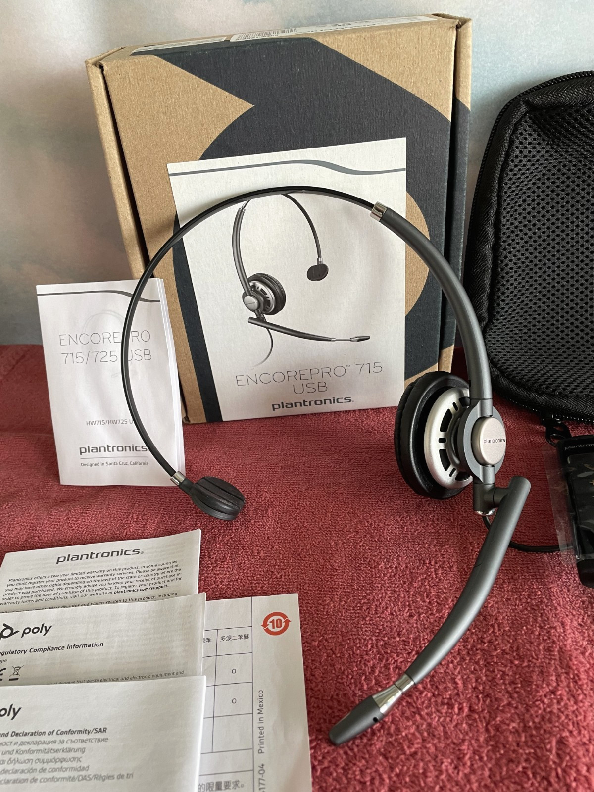 POLY PLANTRONICS ENCOREPRO 715 USB-A MONOAURAL HEADSET HW715 w/ Case – In Box –