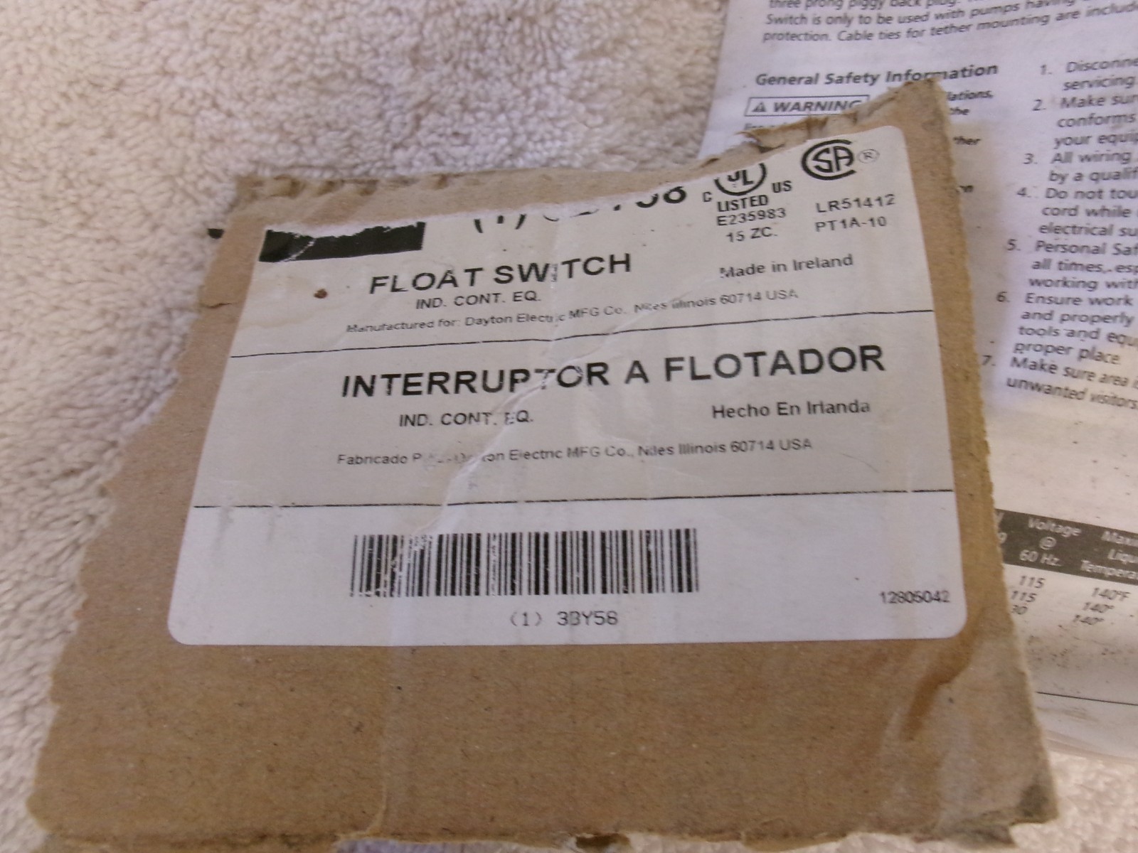 NEW Dayton Float Switch 10ft 115V 3BY58