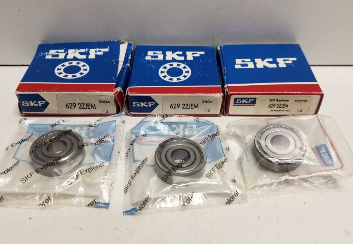 LOT OF 3 NEW IN BOX! GENUINE SKF 9MM ID X 26MM OD BEARINGS 629-2ZJEM