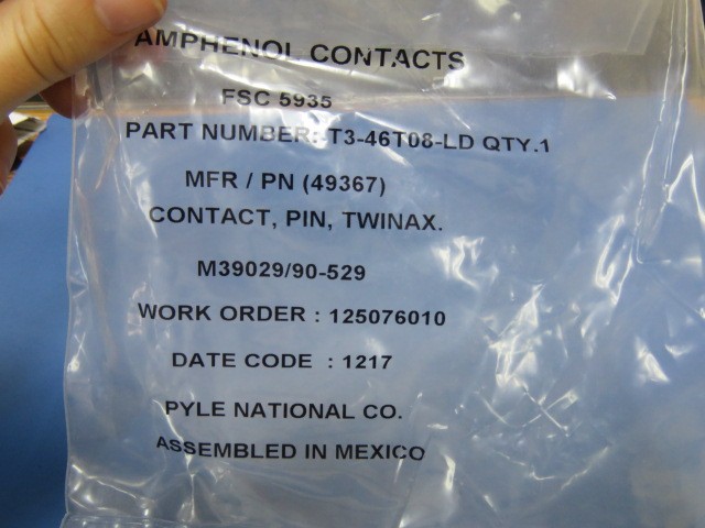 AMPHENOL T3-46T08-LD Qty of 1 per Lot Pin Contact 8-10 AWG Size 8 Crimp Gold; C