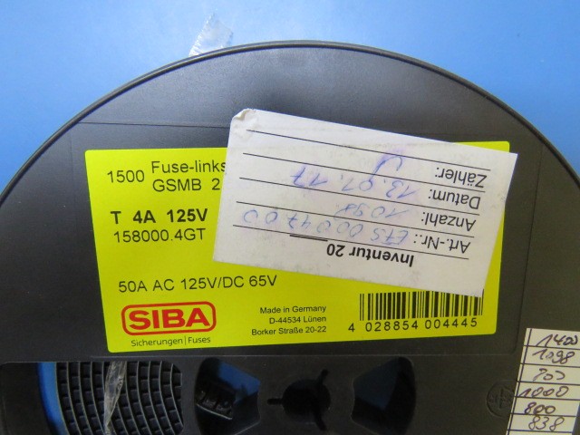 SIBA 158000.4GT Qty of 838 per Lot Miniature Fuse-Link SMD Block-Type, TIME LAG
