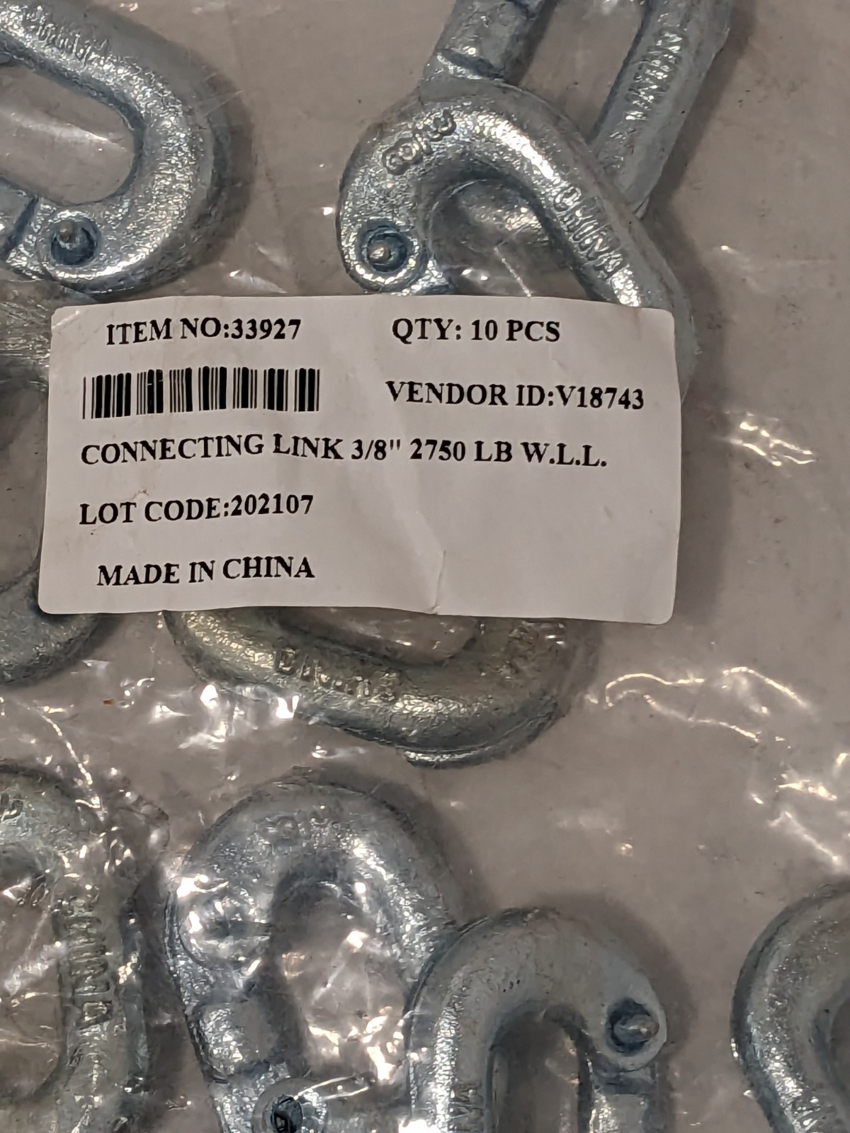 3/8″ Connecting Link 2750 LB W.L.L Hammer C-link Qty 10 33927