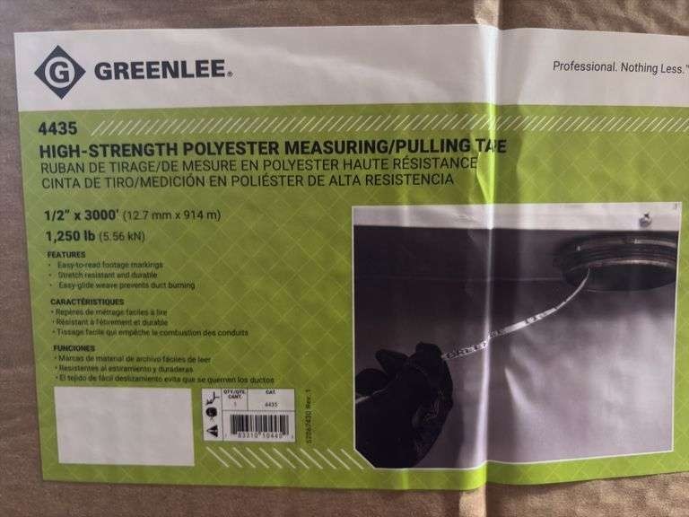 Greenlee 4435 Cable Pulling Tape ½″ × 3,000′ – 1,250 lb Tensile Strength – New