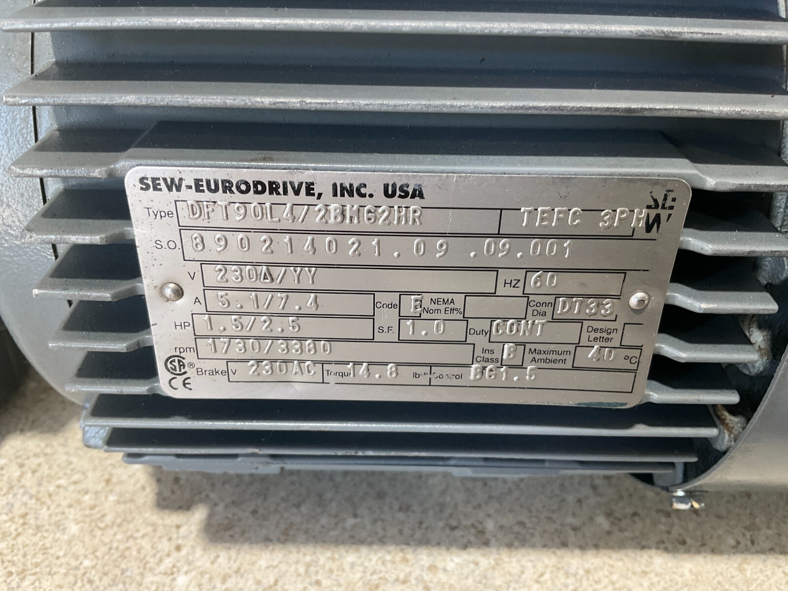 Sew Eurodrive DFT90L4/2BMG2HR 1.5/2.5HP S57A 47.32Ratio NEW