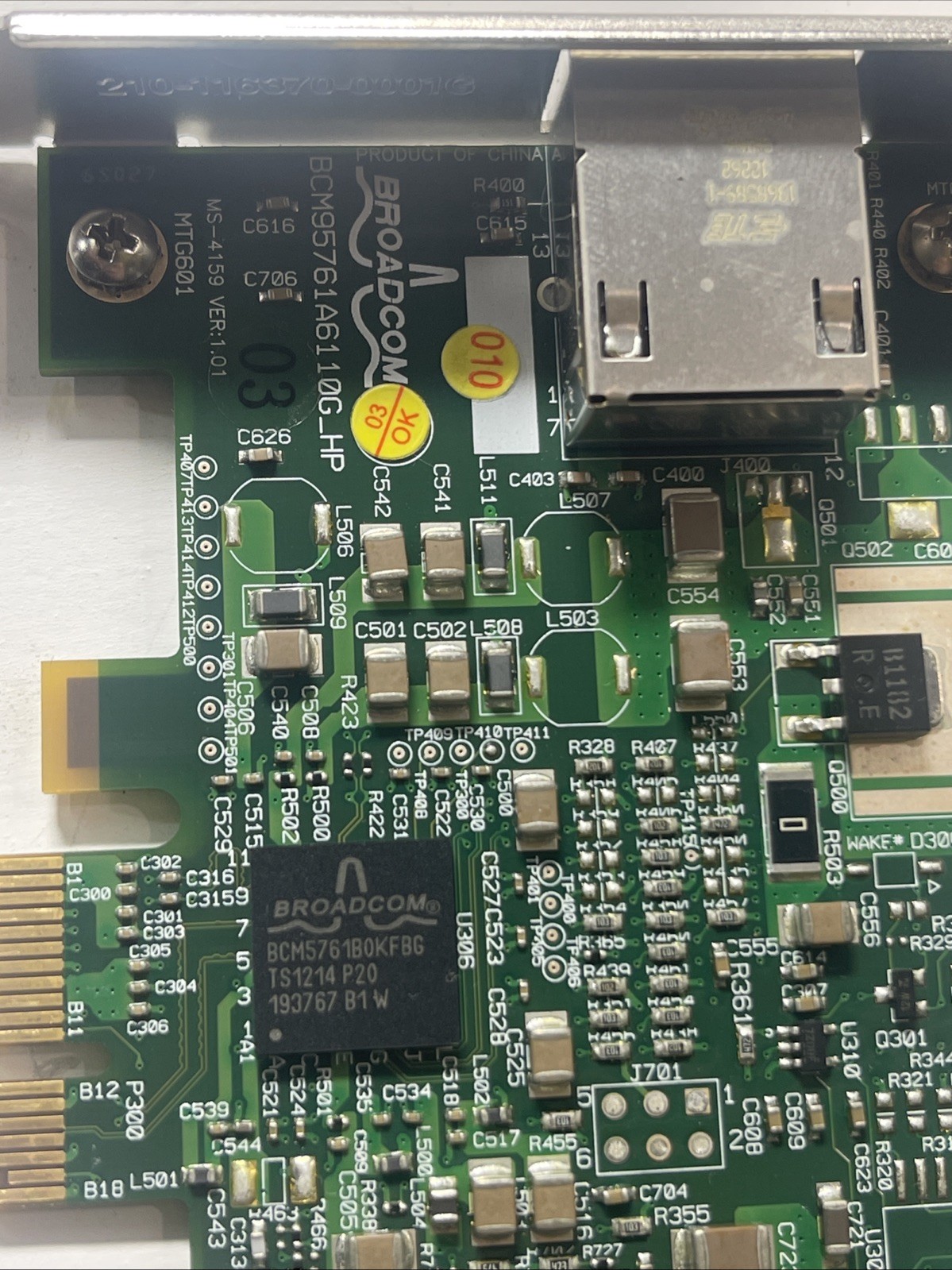 BROADCOM BCM95761A6110G PCIE DUAL-PORT GIGABIT ETHERNET NIC