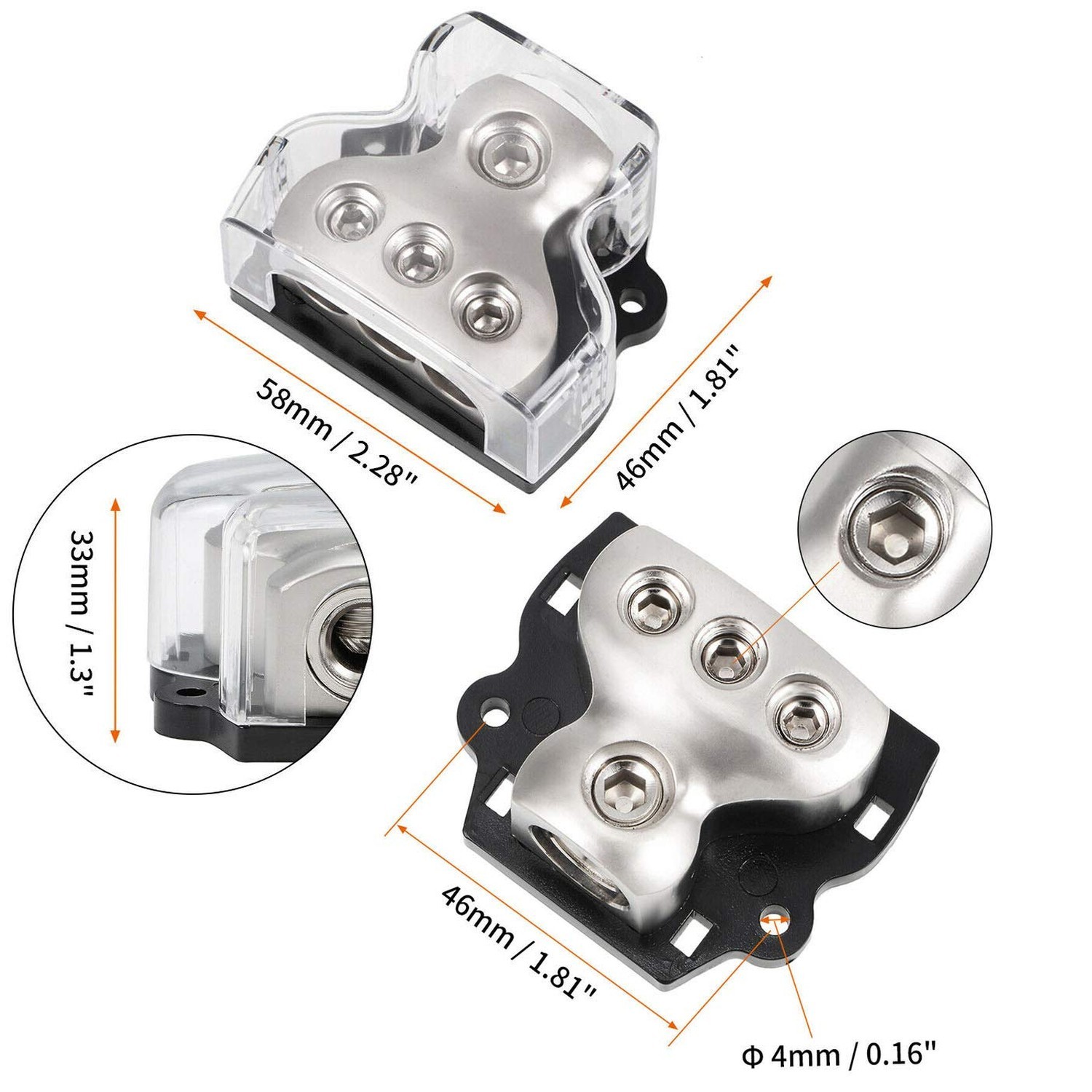 3 Way Power Distribution Block, 1x 0 Gauge in / 3X 4 Gauge Out Amp Power Dist…