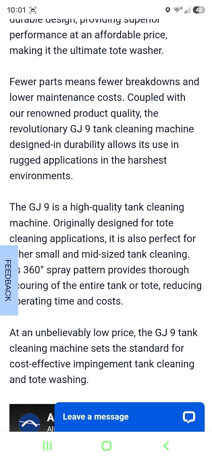 Alfa Laval Gamajet IX (Gamajet 9) rotary impingement tank cleaning machine