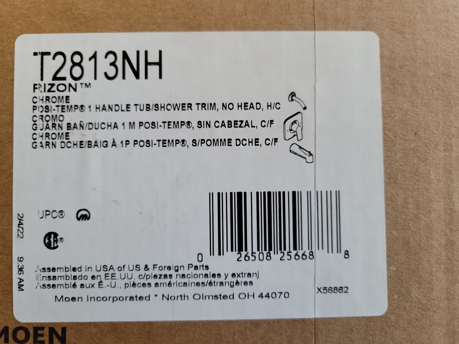RIZON T2813NH Shower and Tub Kit,Moen,Round,Chrome