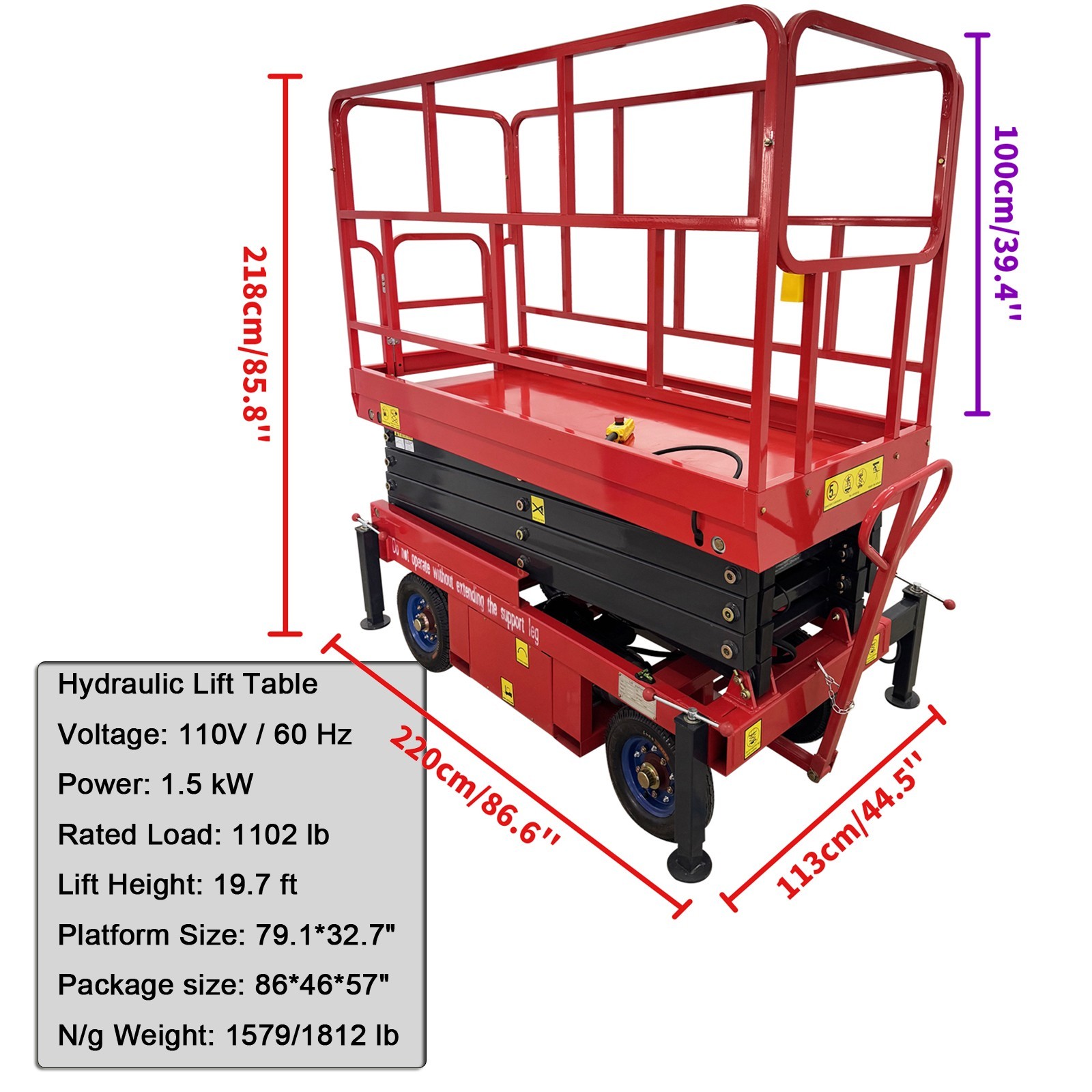 Electric Scissor Lift (110V, 1.5kW / 2.0HP, 500kg Capacity, 6m Lift Height)