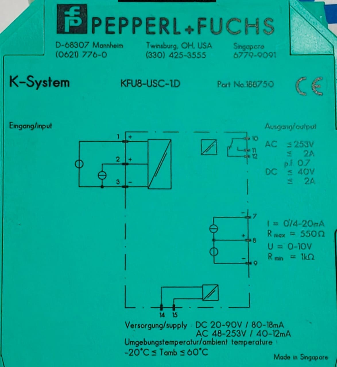 PEPPERL+FUCHS KFU8-USC-1.D SIGNAL CONVERTER WITH TRIP VALUE K-SYSTEM 188750
