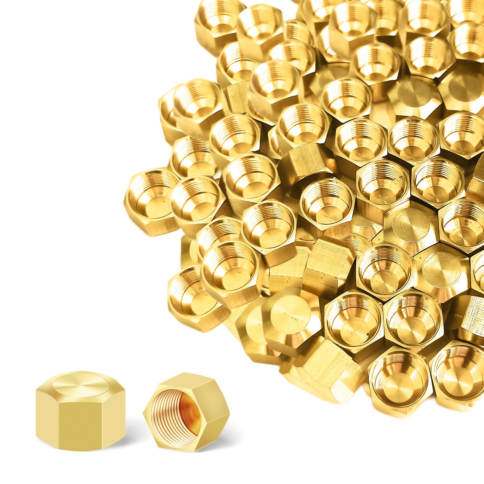 3/8″ Compression Cap, 80pcs Brass Compression Fittings Hex UNEF Thread Stop V…
