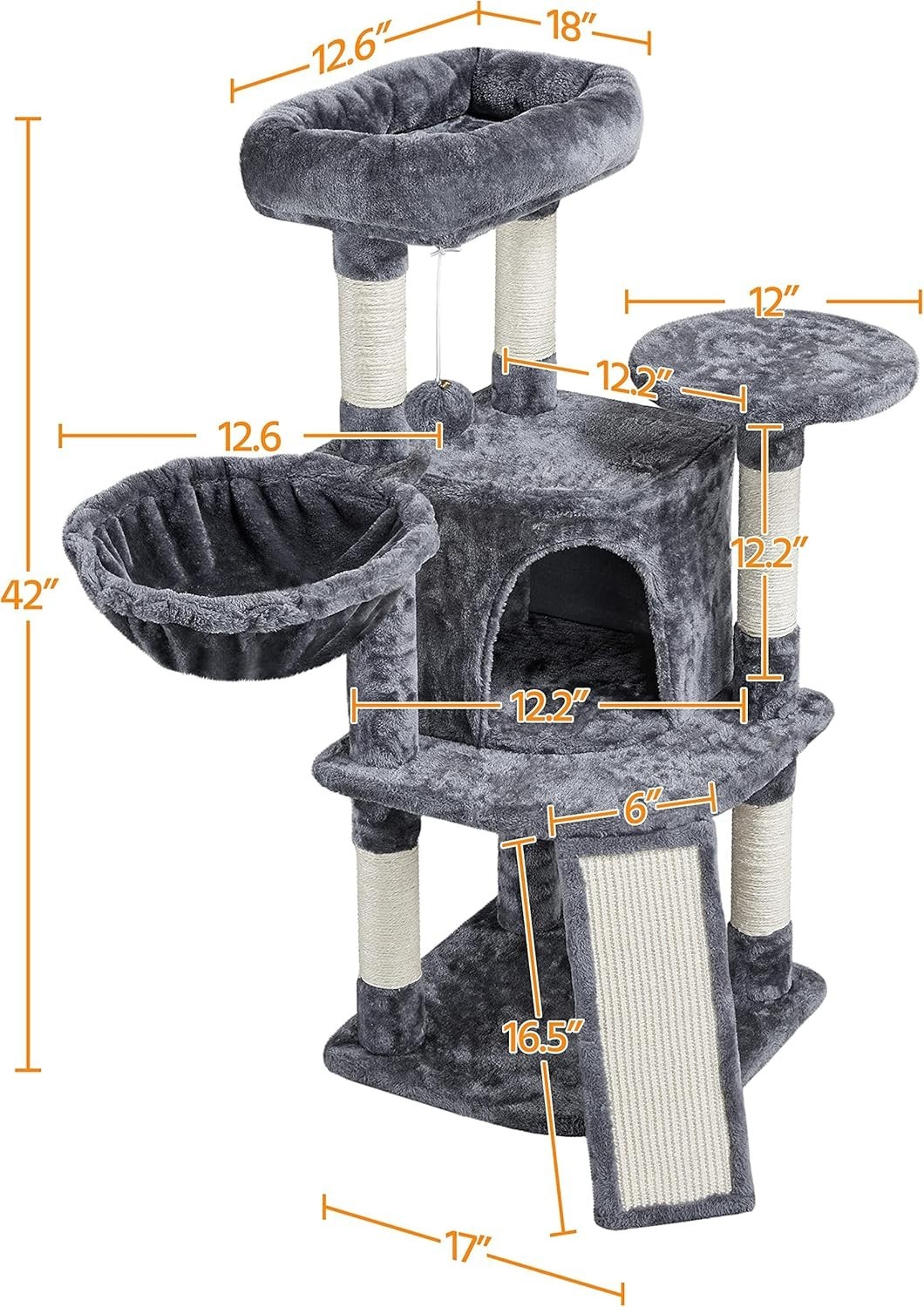 Topeakmart Medium Plush Cat Tree for Small Kittens, Dark Gray