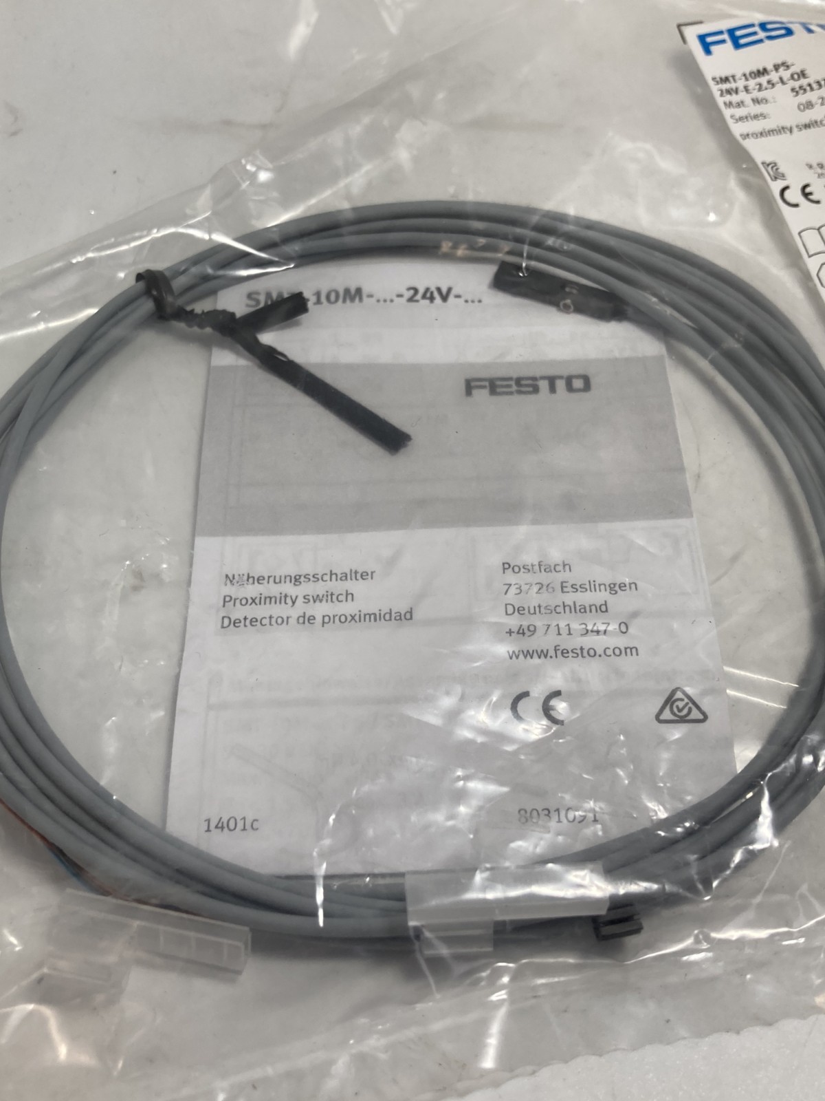 FESTO SMT-10M-PS-24V-E-2.5-L-OE PROXIMITY SWITCH NIB