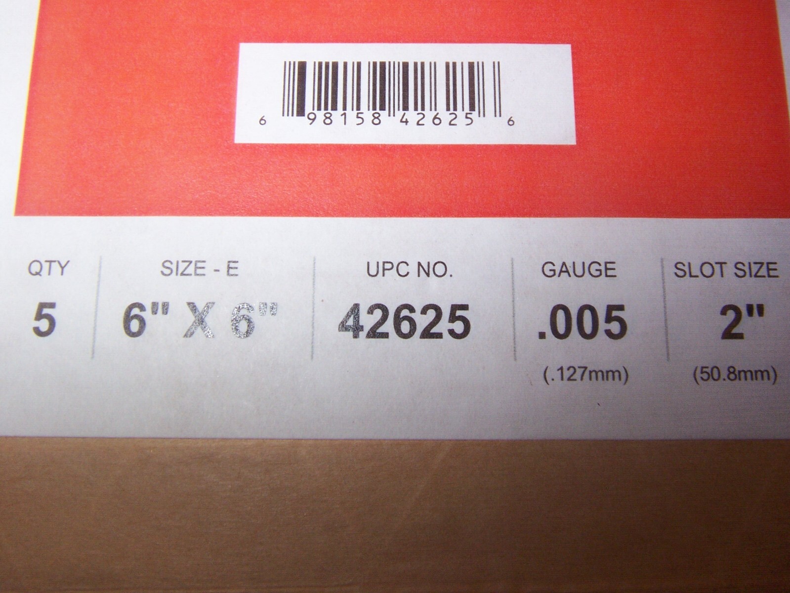 Size E 42625 Precision Brand 6″ x 6″ x .005″ Stainless 2″ Slotted Shim 5 Pack