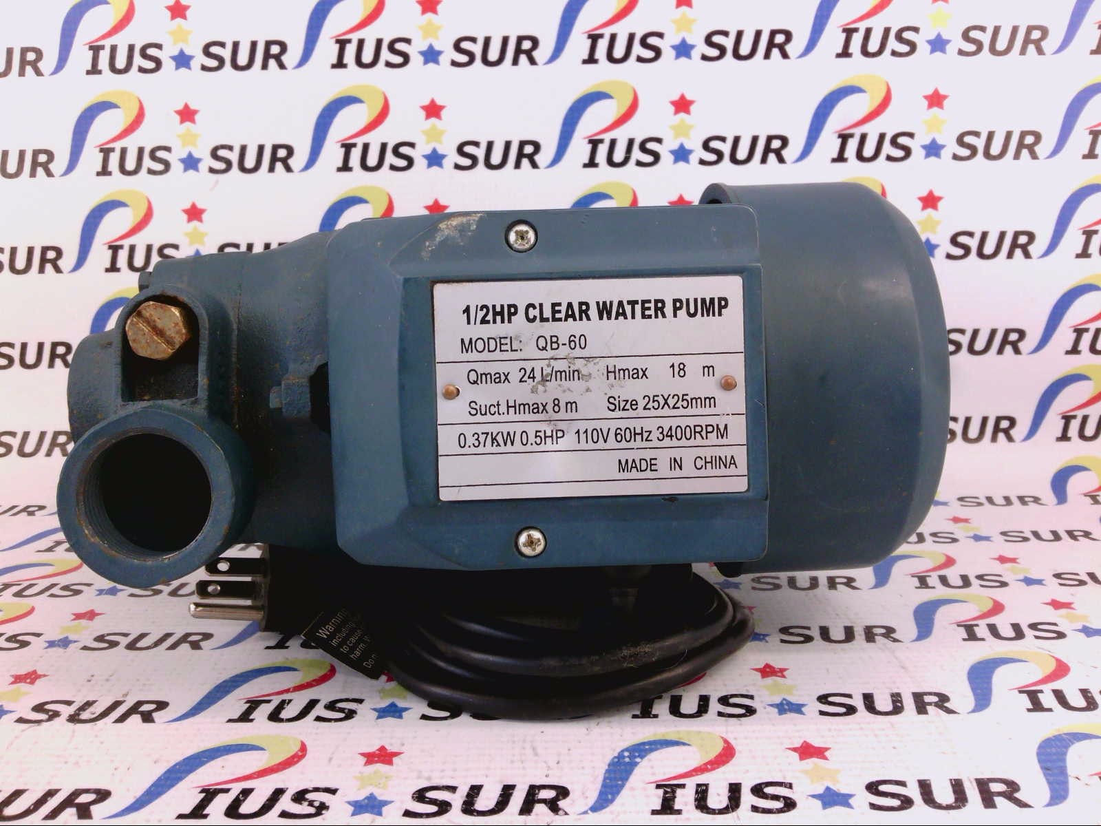 USSP Hanchen Instrument Clear Water Pump QB-60 QB60 0.5HP 110V 60Hz AC 3400RPM