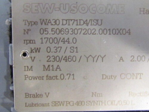 Sew-USOCOME WA30 DT71D4/ISU Spiroplan 44rpm 0.37KW
