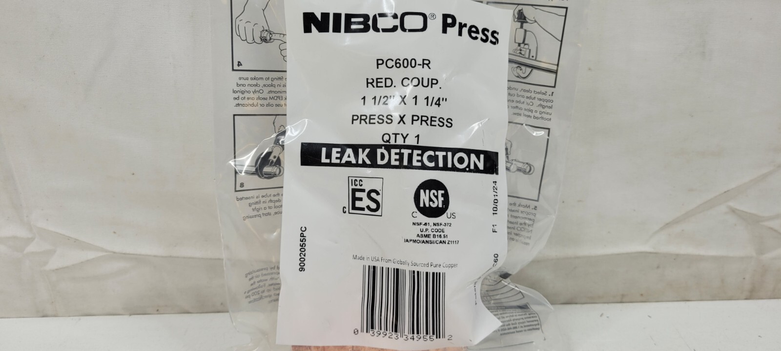 NIBCO 9002055PC PC600-R Press Reducing Coupling 1-1/2 x 1-1/4 inch NEW SEALED