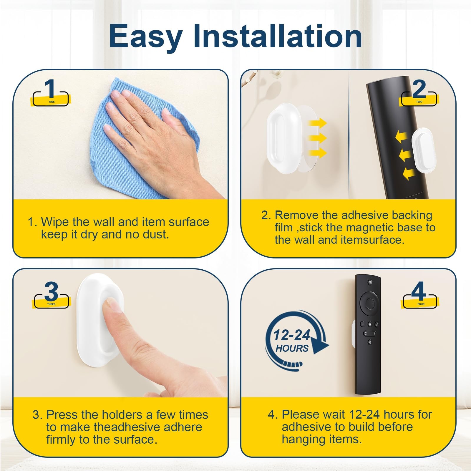 Vaszu Magnetic Remote Control Holder Self-Adhesive Wall Mount, 6 Pack 6 White