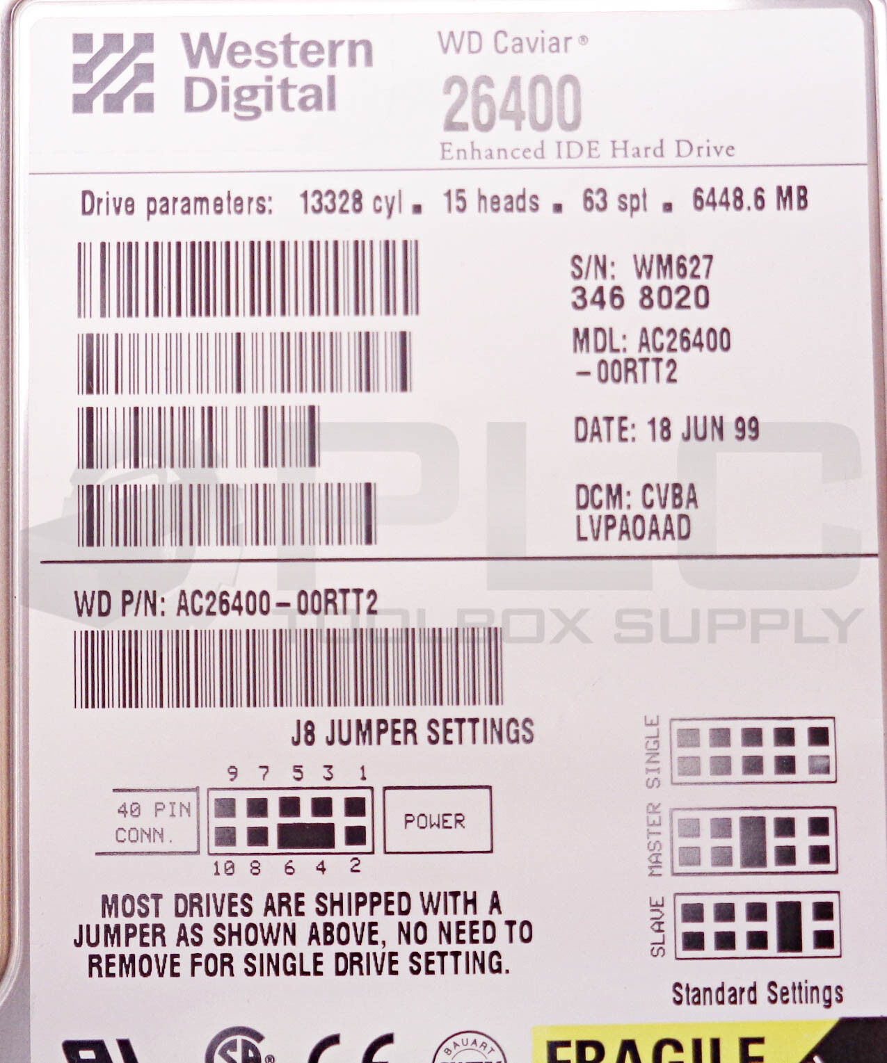 WESTERN DIGITAL AC26400-00RTT2 CAVIAR 26400 HARD DRIVE HDD, 6.4GB
